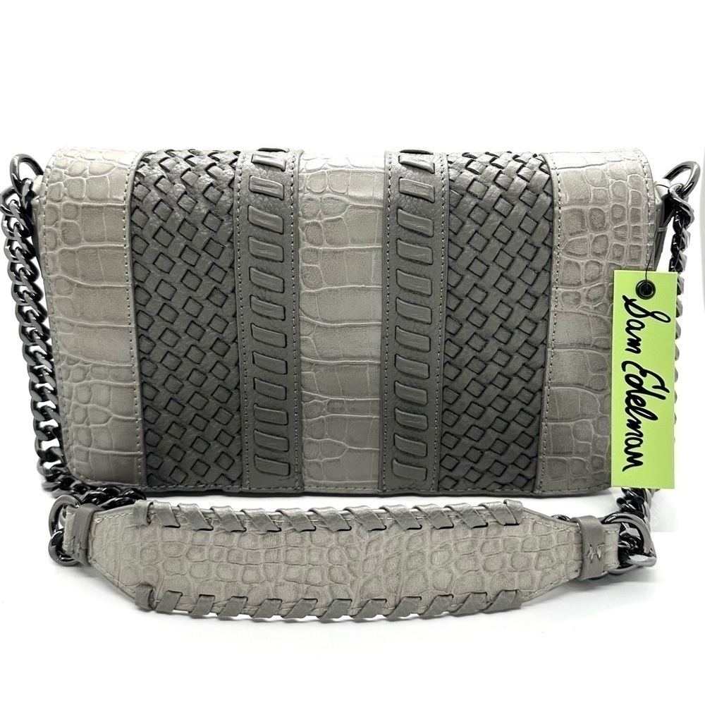 Sam Edelman Embossed Hanna Leather Shoulder Purse Bag Woven Crocodile Textured